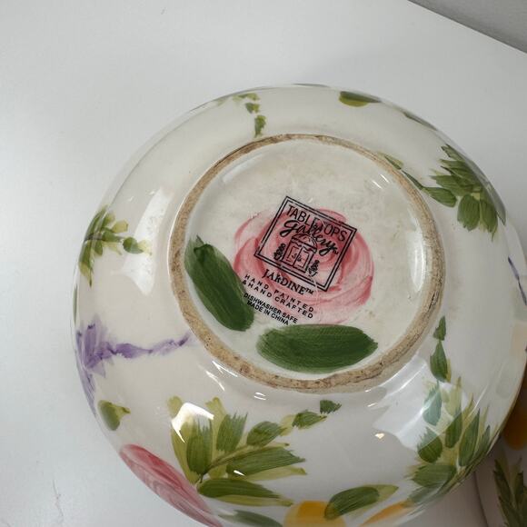 TableTops Gallery Le Jardin Bowls Floral Ceramic Round Hand Crafted Set of 2 - Picture 6 of 6